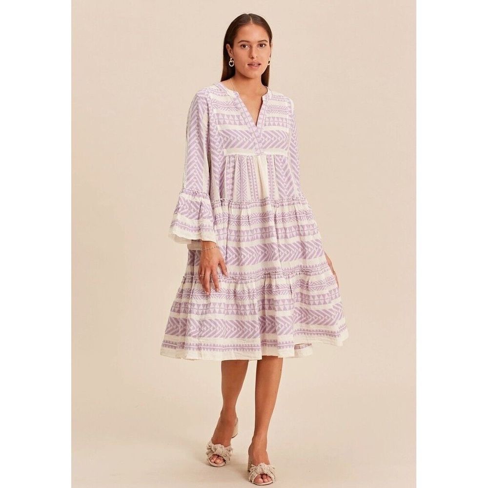 New DEVOTION ELLA MIDI COTTON DRESS - LILAC Size Extra Small